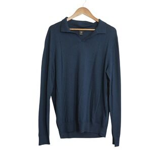 Lachlan Men's XL NEW 100% Merino Wool Polo Sweater Navy Blue Johnny Collar